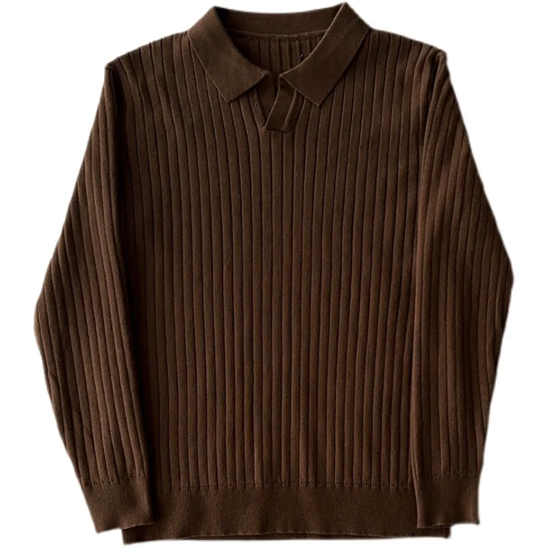 2026 Men's Summer New Trend Simple Fitness Striped Knitted Lapel Polo Shirt T-shirt