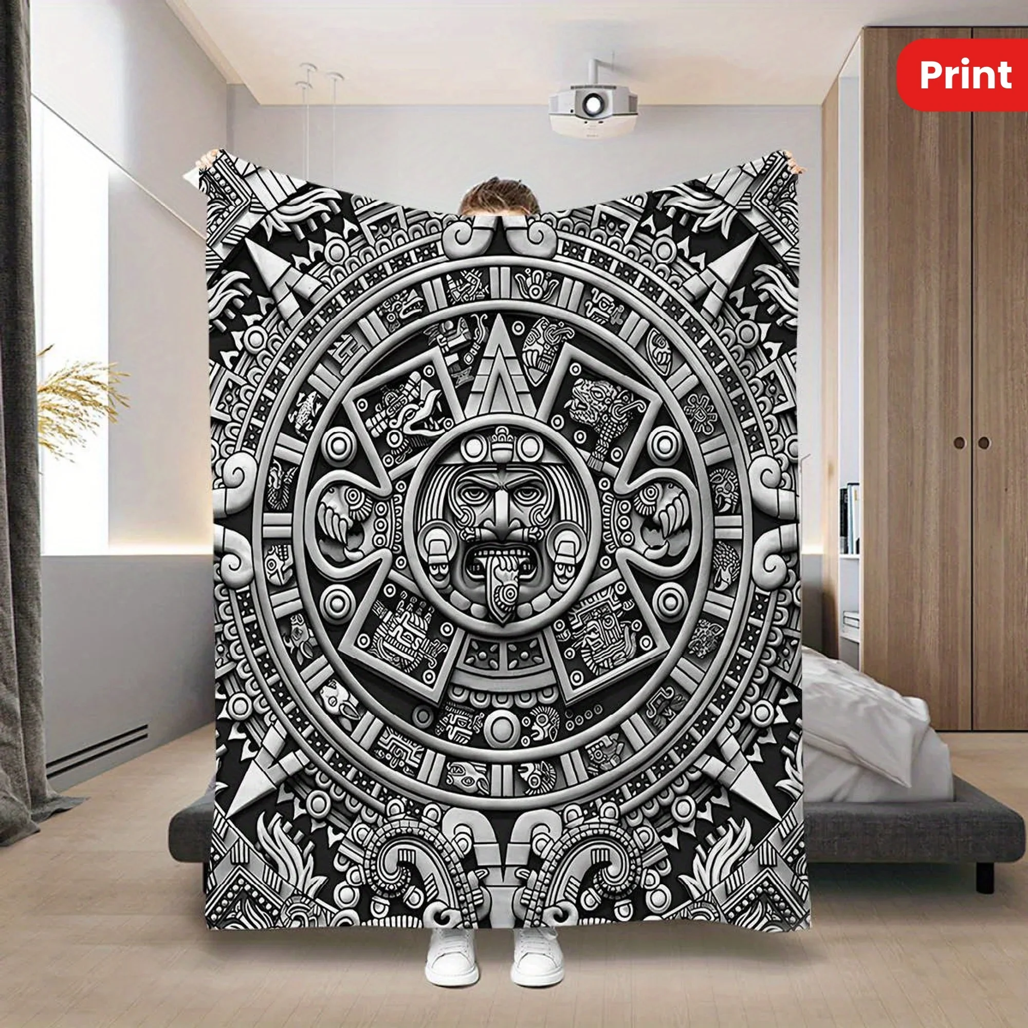 Vibrant Totem Print Throw Blanket Soft  Luxurious for Home Decor Perfect for Sofa Bed Office Camping  Travel