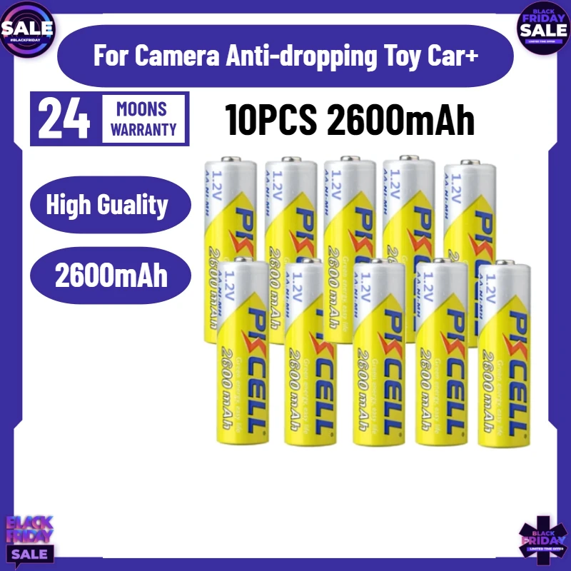 

10PCS 2600mAh Rechargeable Batteries 1.2V Ni-MH AA Rechargeble Battery for Camera Anti-dropping Toy Car+