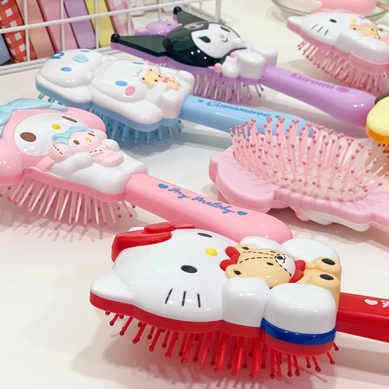 Sanrio moda Hello Kitty peine de masaje de mano Airbag rollo de canela de dibujos animados Kuromi Kawaii chica de dibujos animados peine de regalo portátil