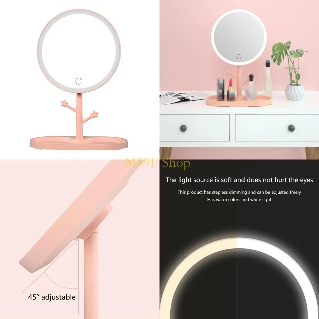 M89F LED beleuchtete Desktop -Make -up -Spiegel mit Basishaken USB wiederaufladbare tragbare tragbare tragbare Dimmlampe