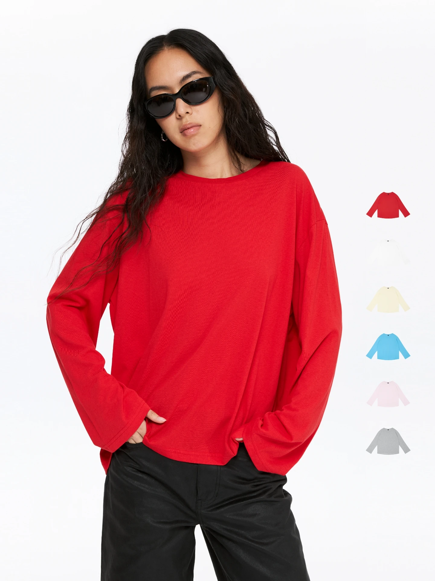 

Красная льняная длинная футболка-блузка для женщин, весна-осень, свободный крой, базовая повседневная блузка, удобная, дышащая, увлажняющая...