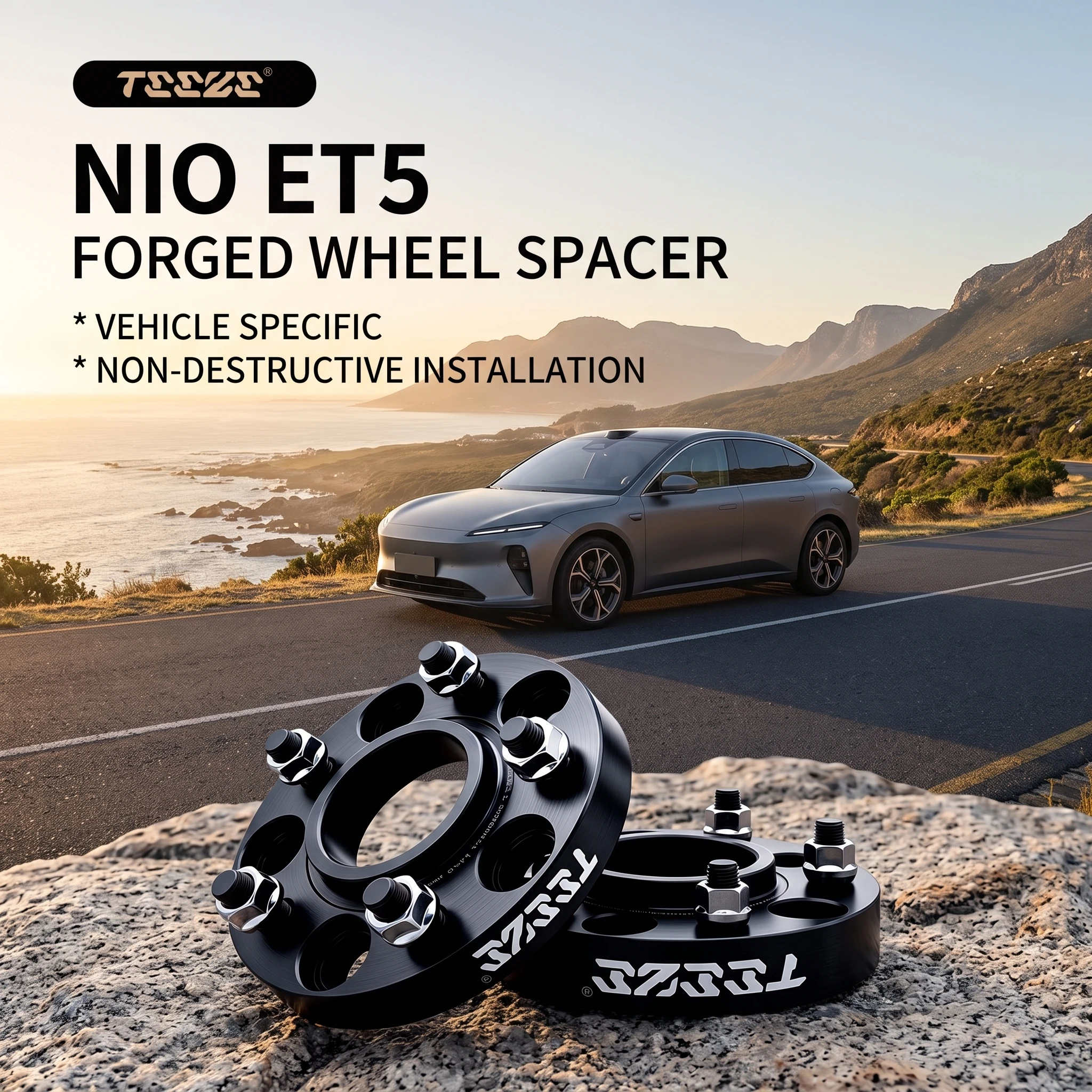 Teeze 2/4pcs 5x120 CB62.6mm M14x1.5 Hub Centric Black Forged wheel spacer For NIO ET5 Flange Plate15/20/25/30mm