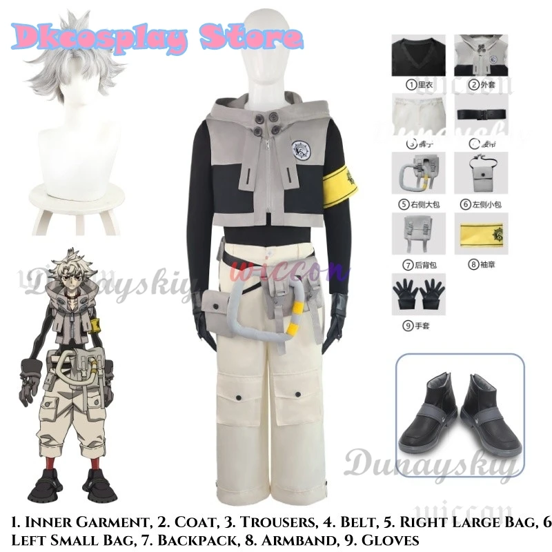 

Аниме GACHIAKUTA Rudo, мужской костюм для косплея в стиле панк, короткая куртка с капюшоном, поясная сумка, униформа, комплект париков для уличной одежды на Хэллоуин