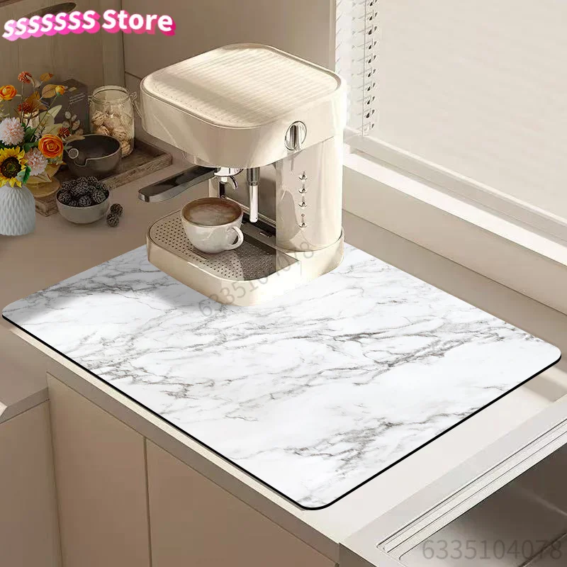 Drying Mat for Tableware, Drainage Mat with Marble Pattern, Coffee Machine Mat, Kitchen Table Additions for Coffee Machines, Sty