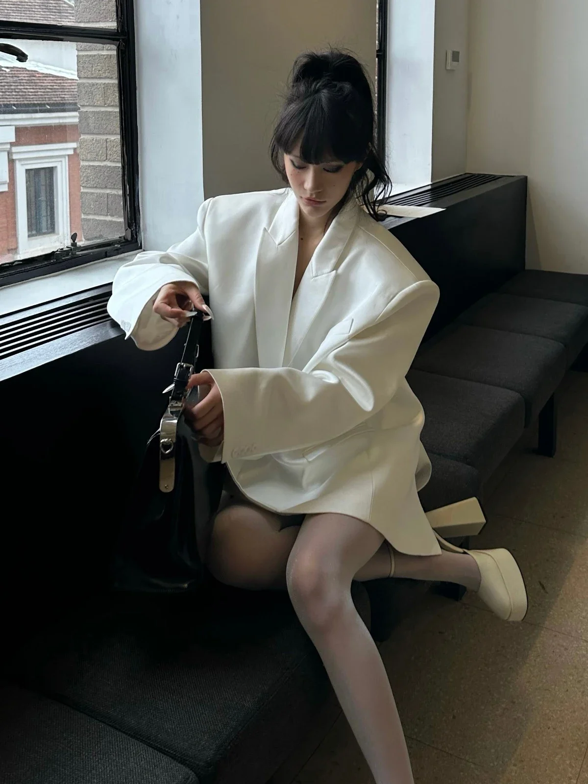 Chaqueta blanca de marca de lujo para mujer, traje de manga larga, moda coreana, primavera, otoño, oficina, Damas, negocios, hombreras informales