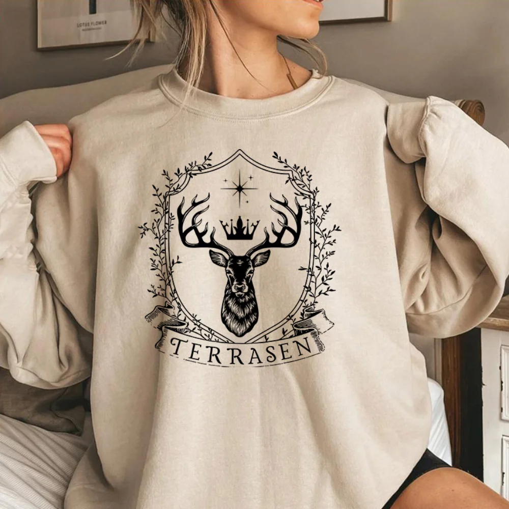 Terrasen Trono de Vidro Moletom Sarah J Maas Série Hoodie TOG ACOTAR Vintage Pulôver Feminino Crewneck Moletons Fãs Presente