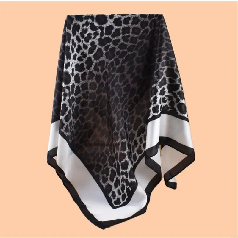 2026 New Women's Leopard Print Neck Scarf Satined Square Hair Wrapping for Travel Wear