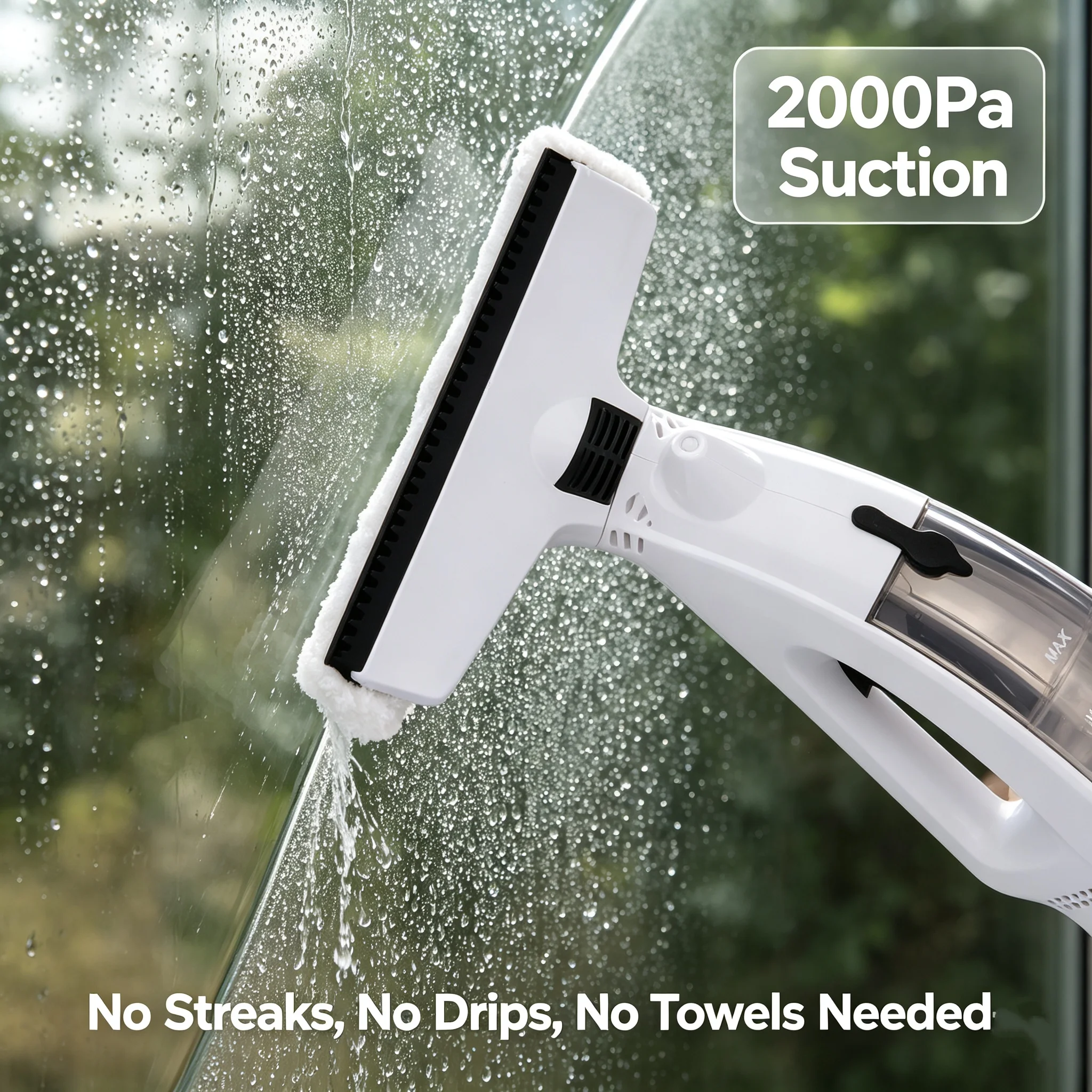 3-in-1 Electric Window Cleaner Cordless 2000Pa Suction Spray Wipe Vacuum Squeegee Streak-Free Rechargeable for Glass
