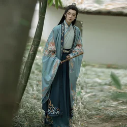 Chinese Style New Hanfu Men's Spring Cross Collar Print Set Wei Jin Style Student Knight Large Sleeve Stage Performance Hanfu