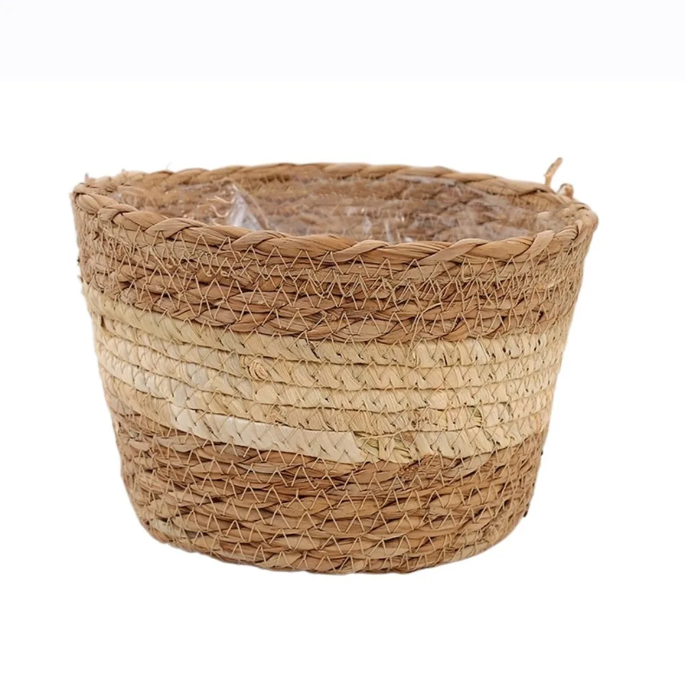 

S/M/L Straw Weaving Flower Plant Pot Handmade Decorative Grass Woven Planter Basket Leakproof Flowerpot Storage Baskets Outdoor