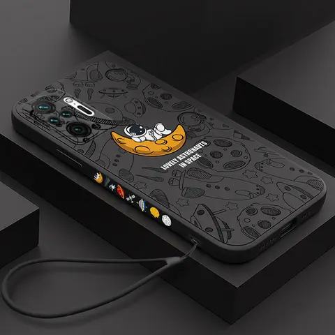 Cute Astronaut Lanyard Case For Xiaomi Redmi Note 14 12 13 Pro 5G 11s Funda Redmi Note 14 Pro 4G 5G Hand Strap Cover