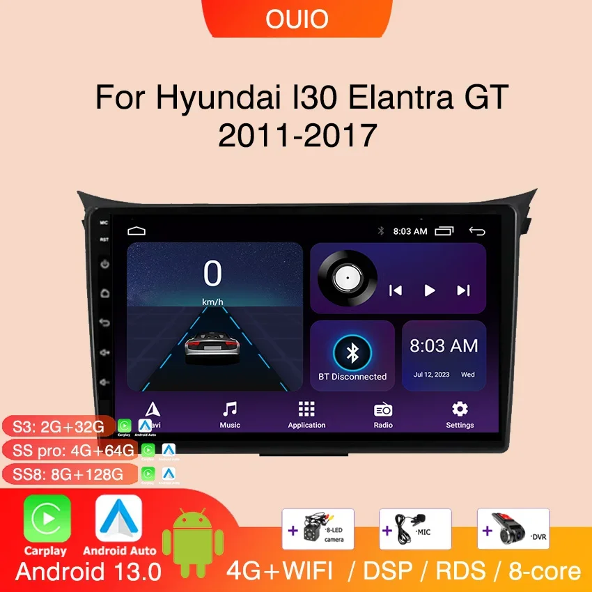 

Радиоприемник Android 13 для Hyundai I30 Elantra GT 2012 2013 2014 2015 2016, автомобильный стерео мультимедийный видеоплеер, carplay Auto GPS Navi