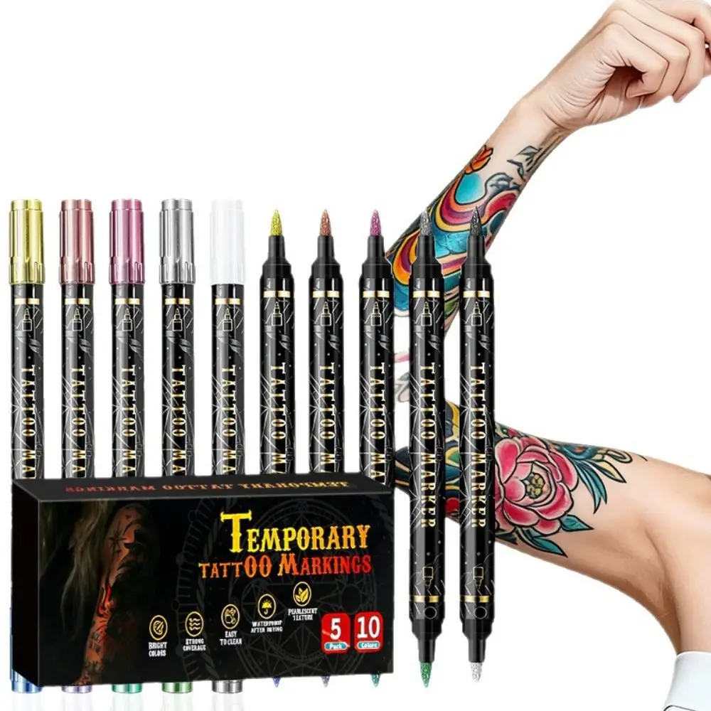 10 Colors Temporary Tattoo Pen Easy Wash Off Water-Based Tattoo Marker Pen Non-Toxic Tattoo Doodle Pen