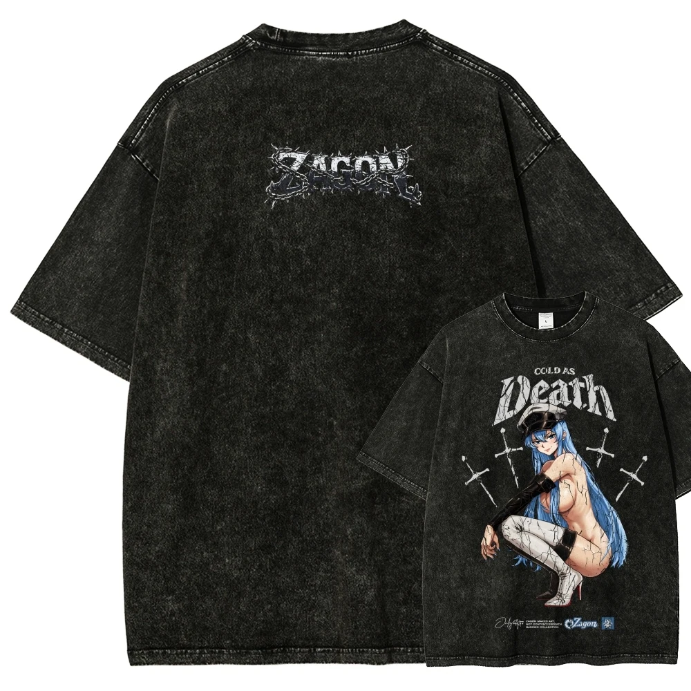 Akame ga Kill! Washed T-shirt Streetwear Trendy Cotton Oversized Unisex Casual T-Shirts Summer Y2k Short Sleeves Classic Couples