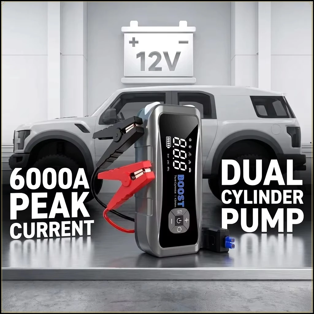 6000A Jump Starter with 160PSI Twin Cylinder Air Compressor Tire Inflator 12V Car Battery Booster Emergency Power Bank 24V