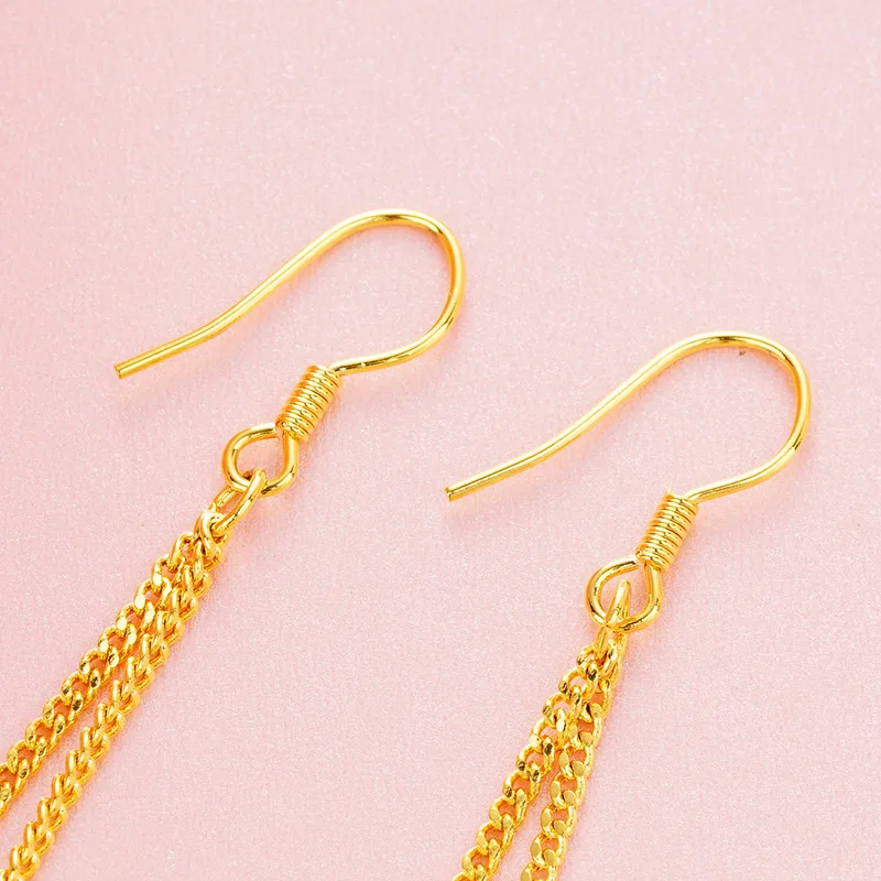 Delicate hanging design delivers outstanding flowing charm,women's Long Tassel Earrings adopting premium 24K Gold AU999 material