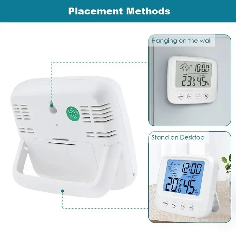 Electronic LCD Digital Temperature Humidity Meter Clock Indoor Wall Mounted Desktop Hygrometer Thermometer Health Monitoring