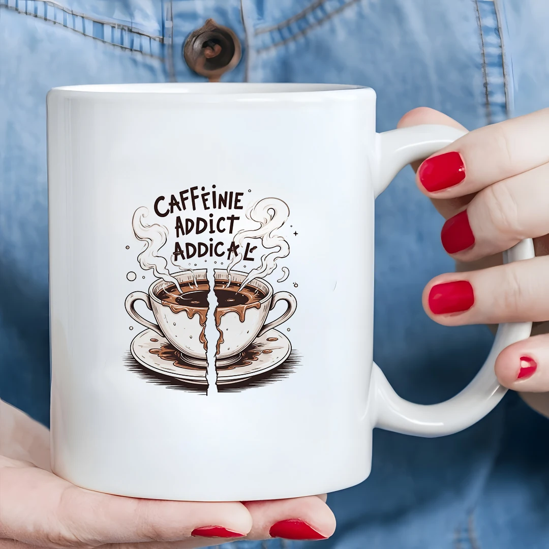 

11oz Coffee Themed Mug + Hand-painted Illustration Cup + Caffeine Addict's Exclusive Christmas Family Office Cup