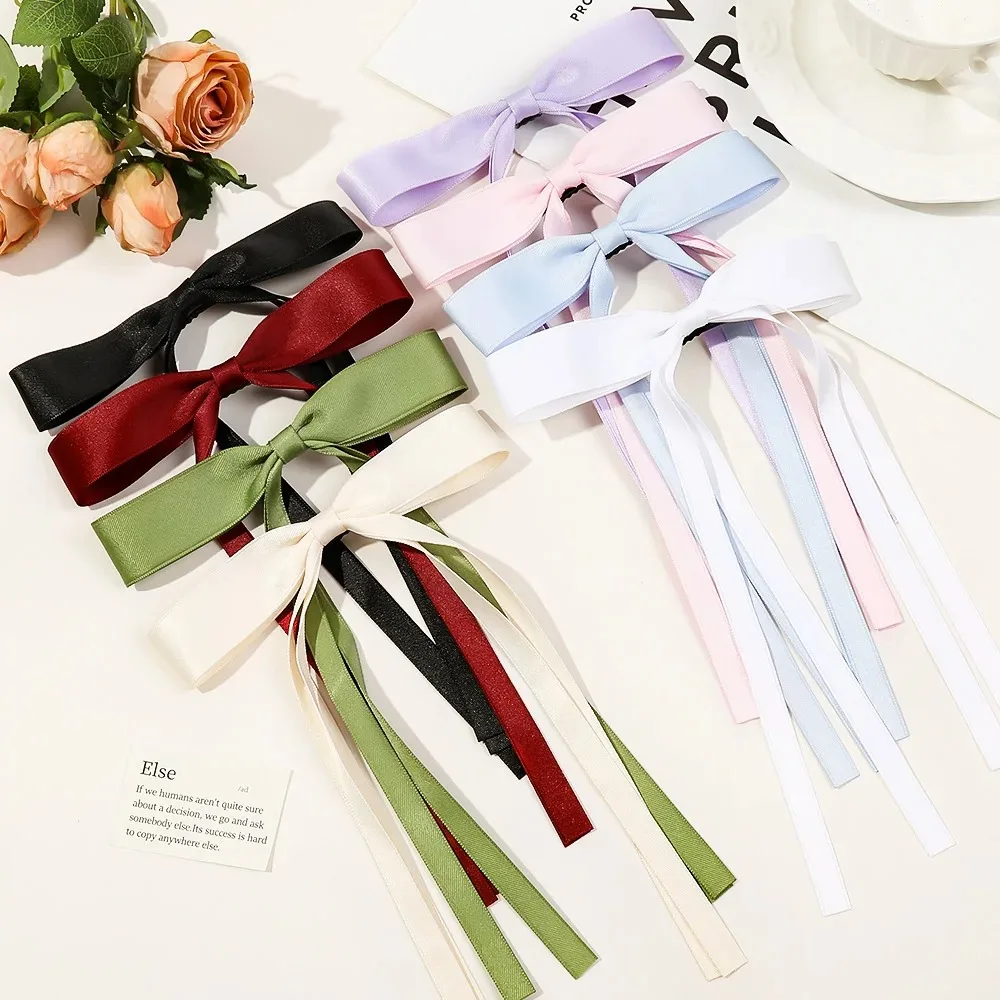 Ribbon Bow Hairpin Sweet Cute Ponytail Hair Clip Red Green Long Tassel Girl Wedding Jewelry Women Party Hair Accessories