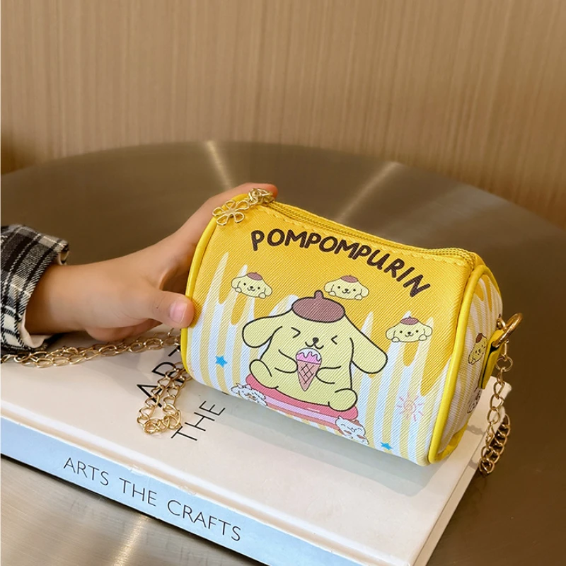 Sanrio tas bahu bundar kecil Hello Kitty Melody Kuromi perempuan dompet koin portabel tas selempang periferal Anime hadiah anak-anak