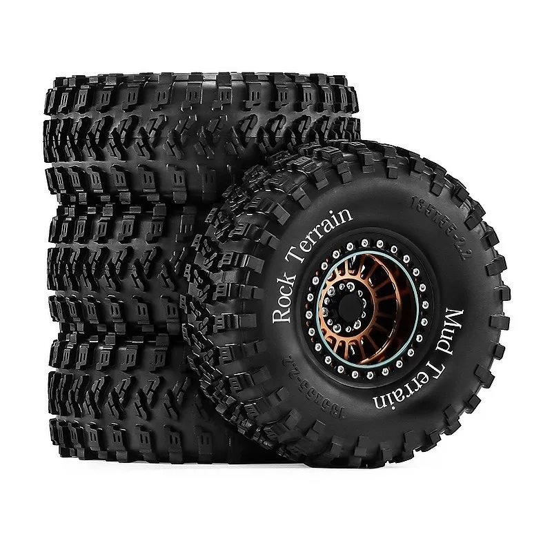 4Pcs 2.2" Beadlock Wheel Rim Rubber Tire Set for 1/10 RC Crawler TRX-4 Axial SCX10 90046 D90 Voodoo