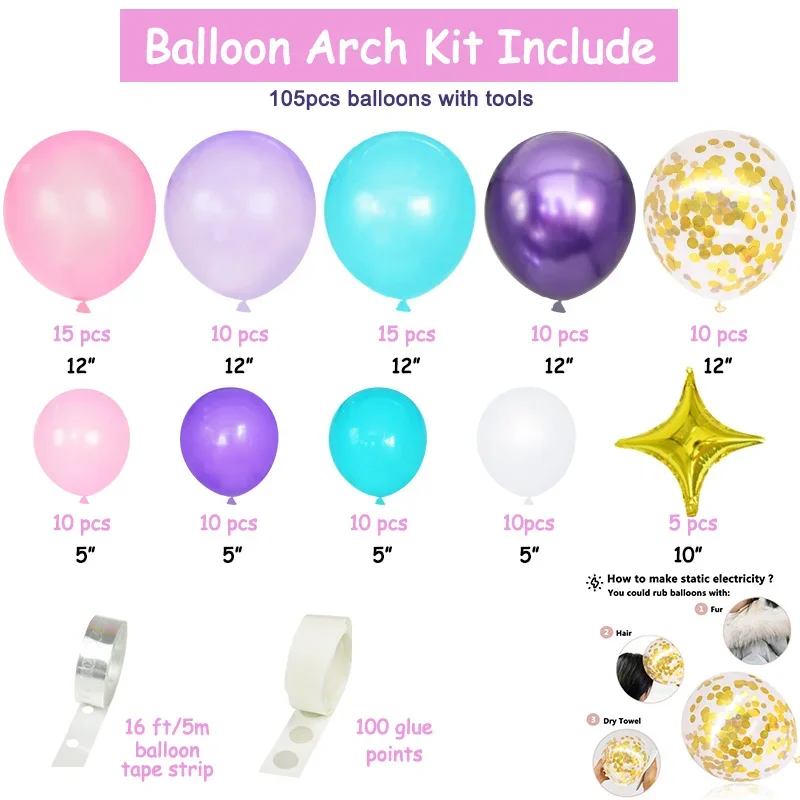 Mermaid Unicorn Balloon Arch Kit | Rainbow Unicorn Theme Birthday Party Decoration