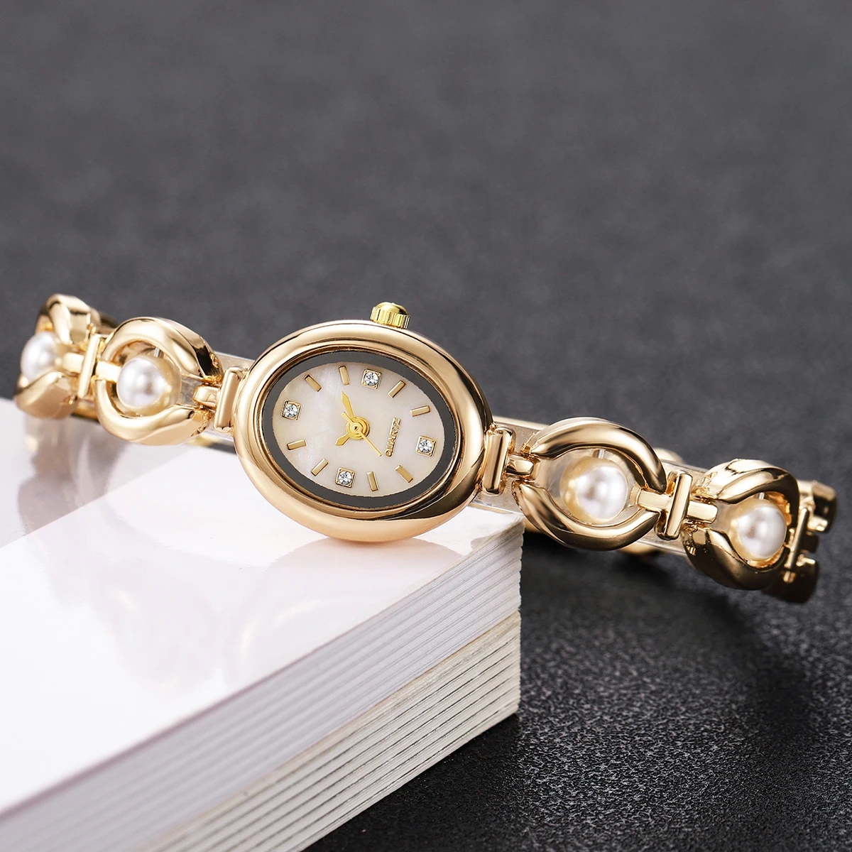 

Elegant Women Watches Fashion Pearls Bracelet Ladies Quartz Wristwatch Reloj Mujer Girls Clock Gift (Without Box)