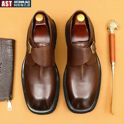Italian Slip on Mens Dress Shoes Wedding Genuine Leather Men Oxford Shoes Monk Strap Brown Black Men Formal Loafers Men Flats