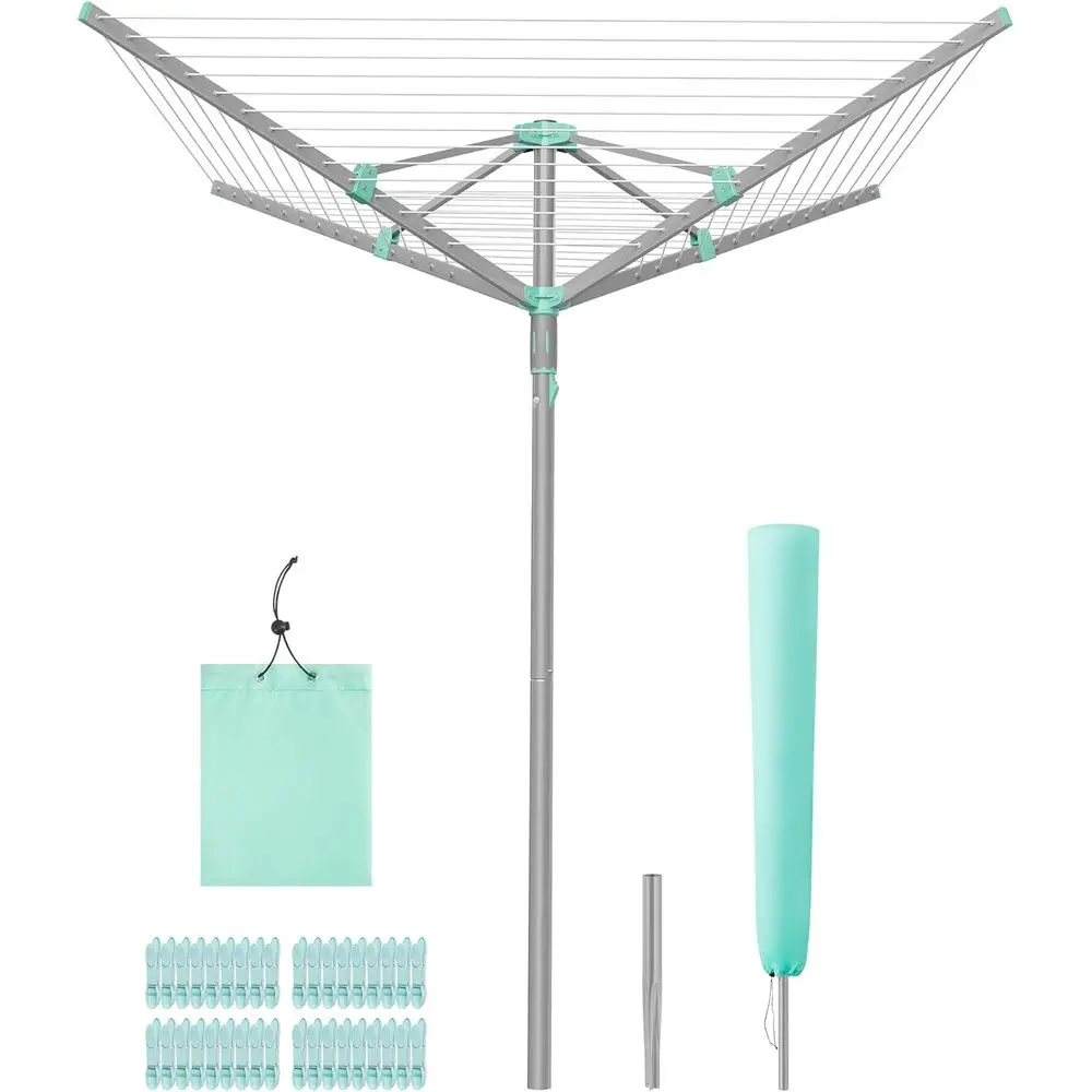 

Collapsible Outdoor Clothesline with Heavy-Duty Rack, 164ft Long, Silver