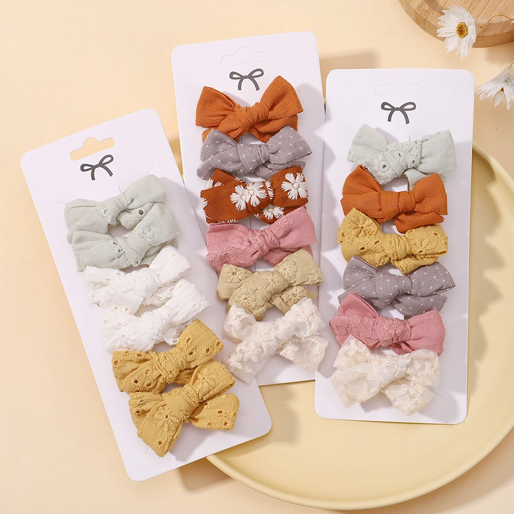 6pcs/Set Baby Mini Bowknot 2inch Hair Clips for Girl Cotton Print Hollow Hairpin Children Sweet Hairgripe Kids Hair Accessories