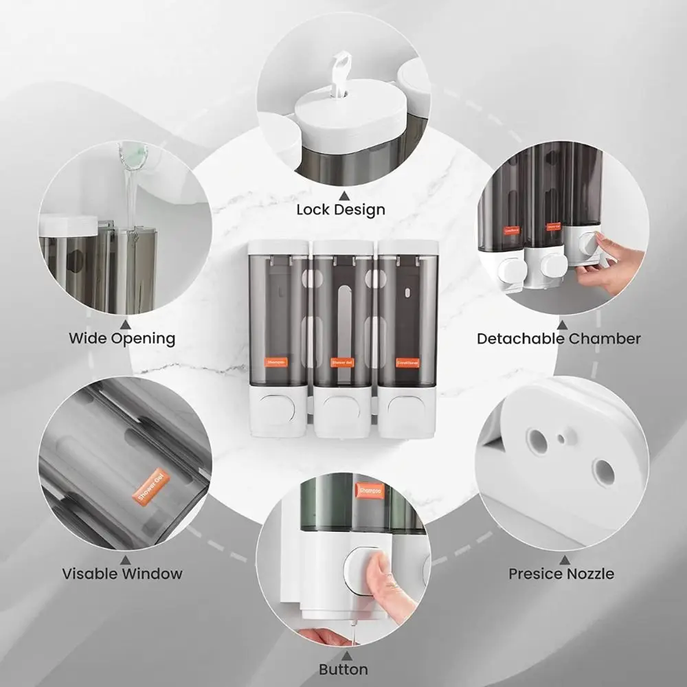 

New ABS Plastic Manual Soap Dispenser White Black Wall-mounted Shampoo Gel Dispenser Liquid Soap Container Bathroom