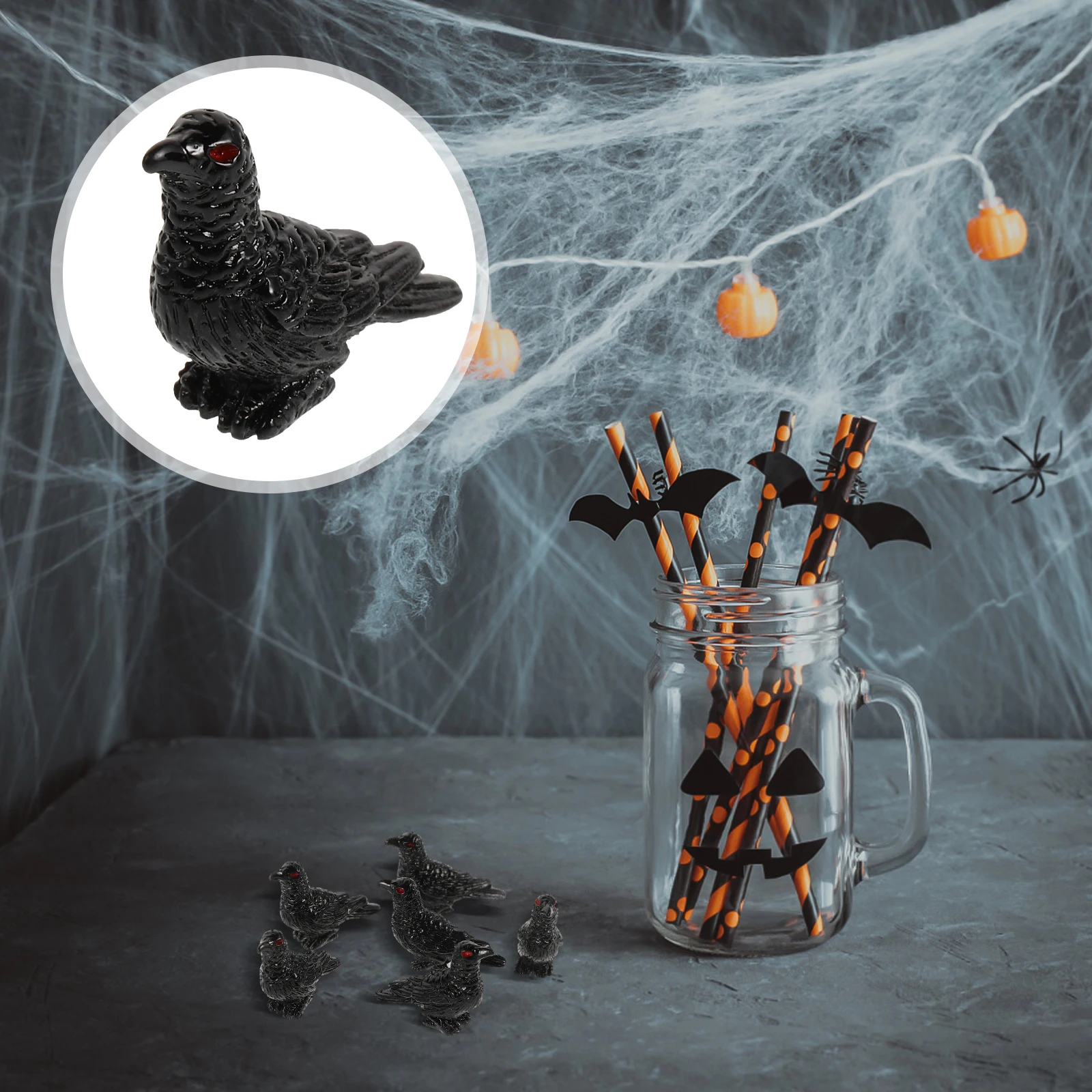 

12 Pcs Crow Ornament Halloween Mini Resin Bird Statuette Tabletop Birds Figurines Trinkets Desktop