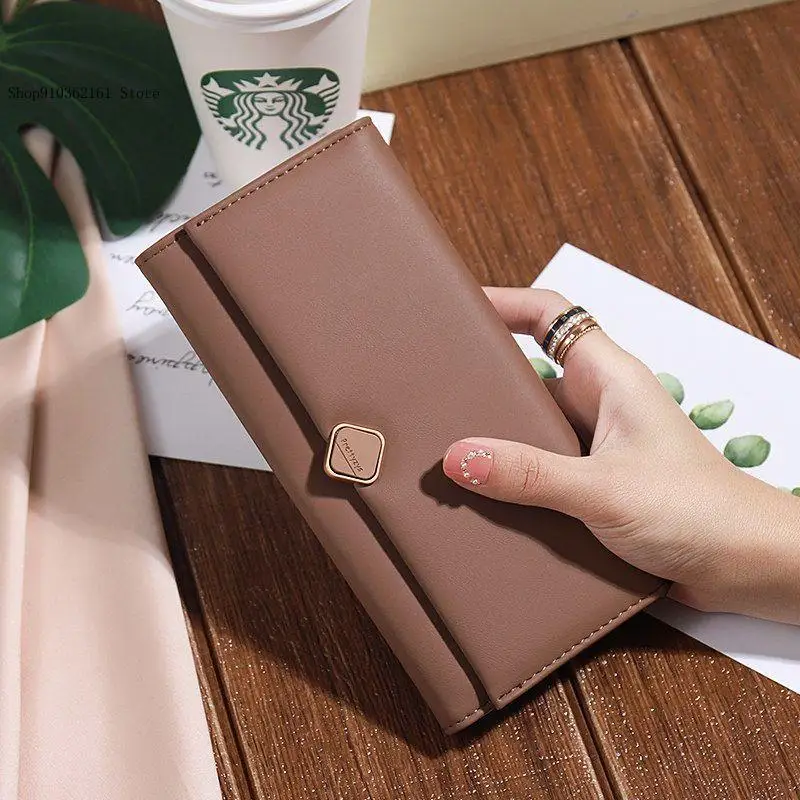 Retro Minimalist Pure Color Pu Leather Temperament Niche Design Temperament Spring Long Handbag for Women