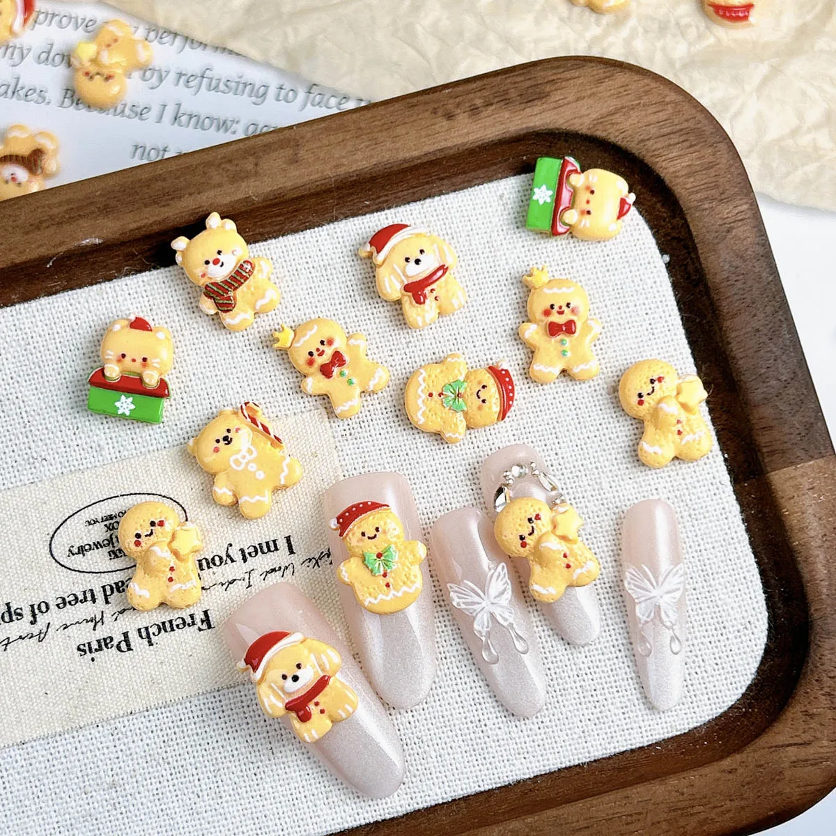 20 قطعة Kawaii عيد الميلاد الزنجبيل رجل الأيائل الراتنج مسمار السحر الكرتون الإبداعية الأصفر الدب ثلج مسمار الفن زينة DIY الأظافر #6