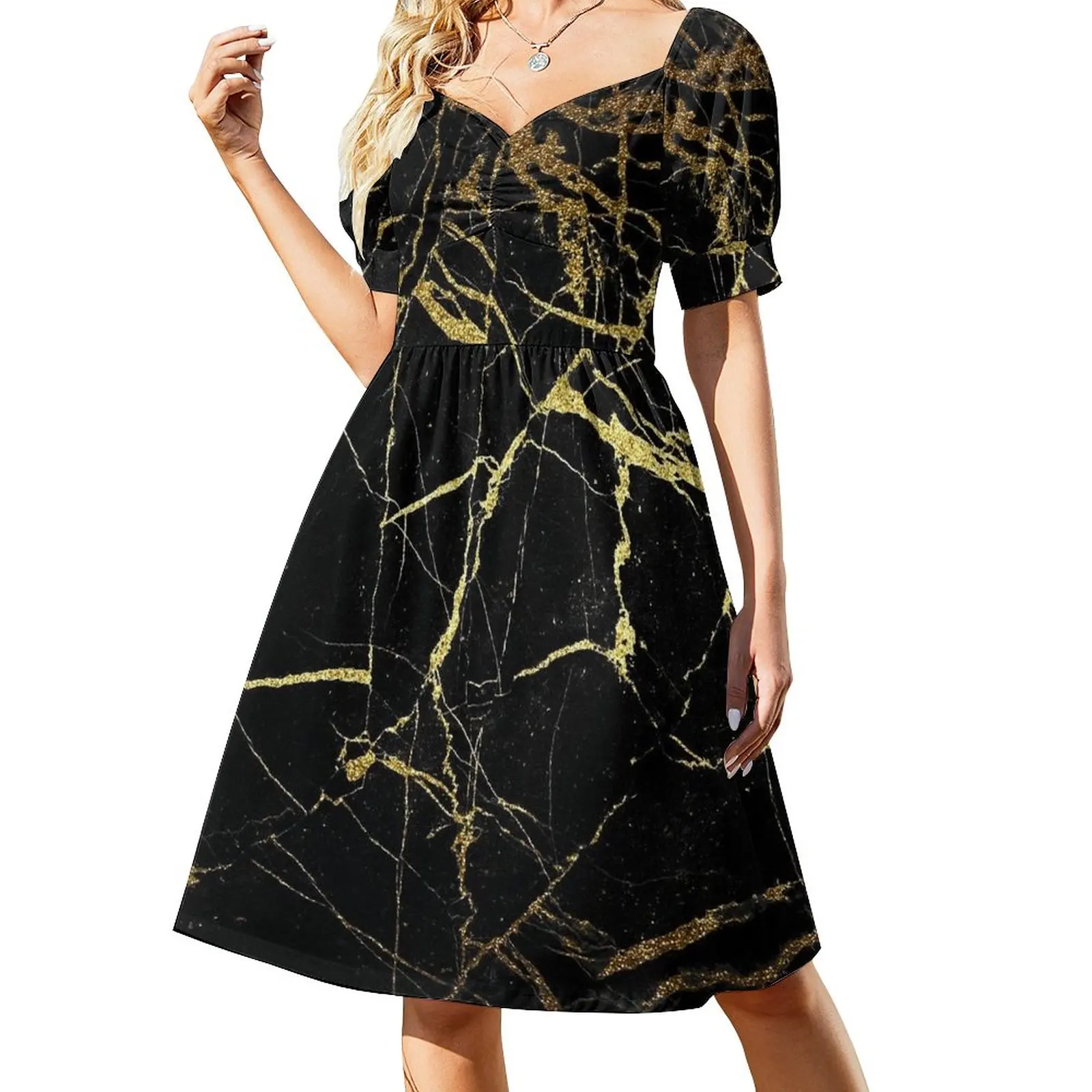 

Black and Gold Marble Dress Women's summer suit Bridesmaid dress woman dresses with long sleeves