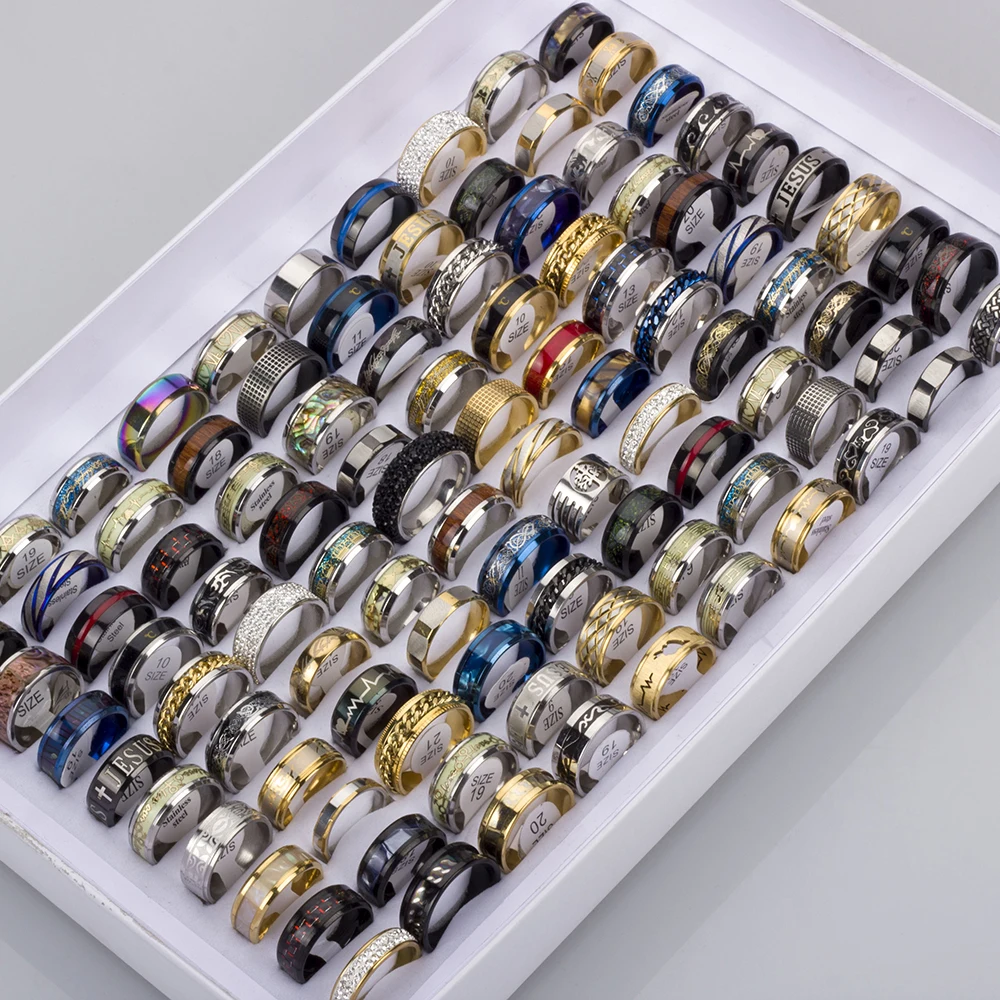 30 Pieces/Lot Mix Top High Quality Stainless Steel Ring for Men 2022 Fashion Jewelry Size 17-23mm Party Gift