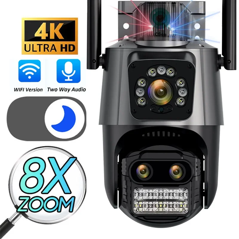 

4K HD 9MP PTZ IP Camera Wifi Three Lens 8x Zoom Security CCTV Video Surveillance Camera iCSee AI Humanoid Detection