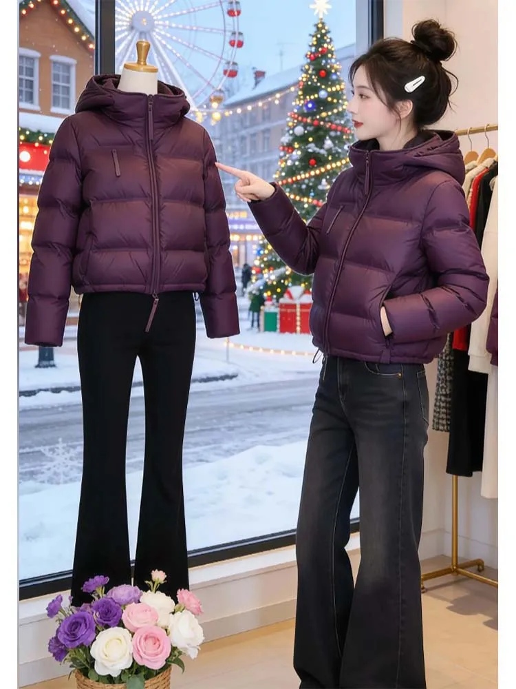 

Корейская утепленная хлопковая куртка для женщин: новая модная универсальная зимняя модель с капюшоном, теплая и удобная, на молнии