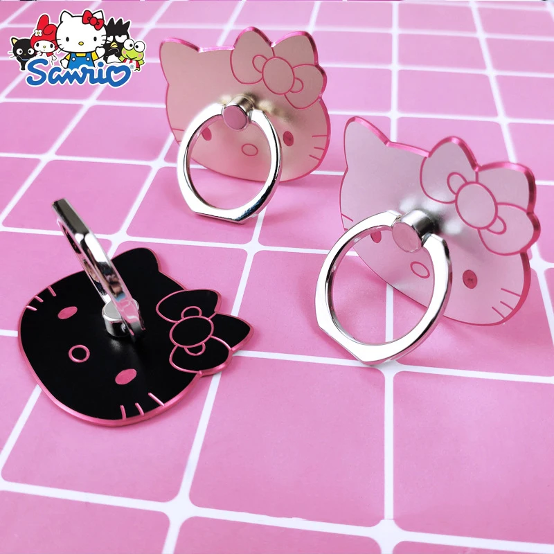 

Cute Sanrio Cartoon Hello Kitty Phone Holder Metal Support for Applicable To All Mobile Phones Folding Finger Stand Socket