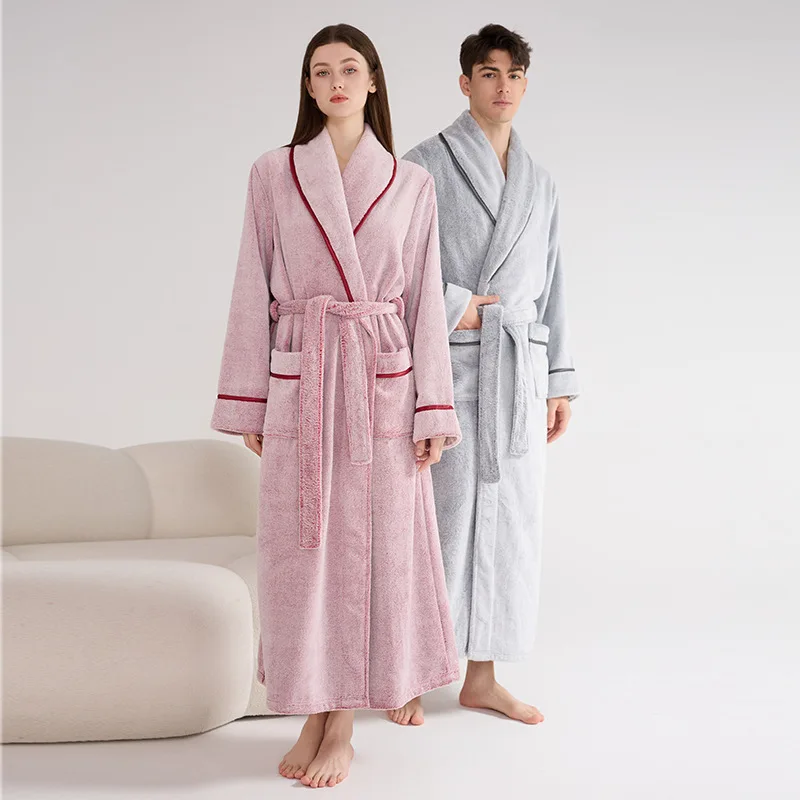 

Female Winter Warm Extra Long Coral Velvet Thick Couple Bath Bathrobes Men Women Pajamas Shower Robe Bath Towels For Adults
