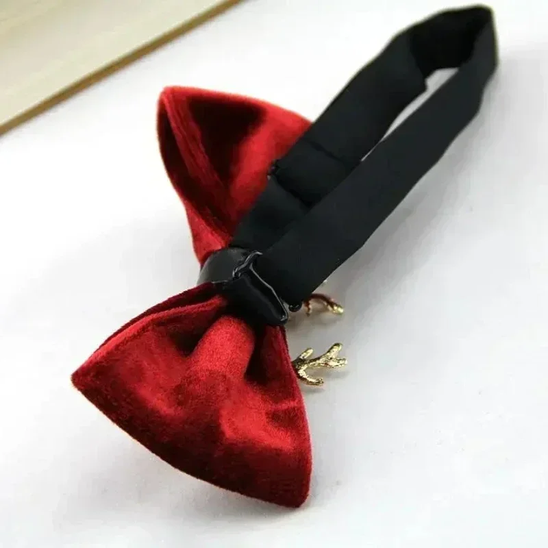 High end Fashion Men\'s Gold Velvet Bowtie Christmas Metal Elk Head Wedding Luxury Bow Ties Trendy Collar Jewelry Gifts for Men