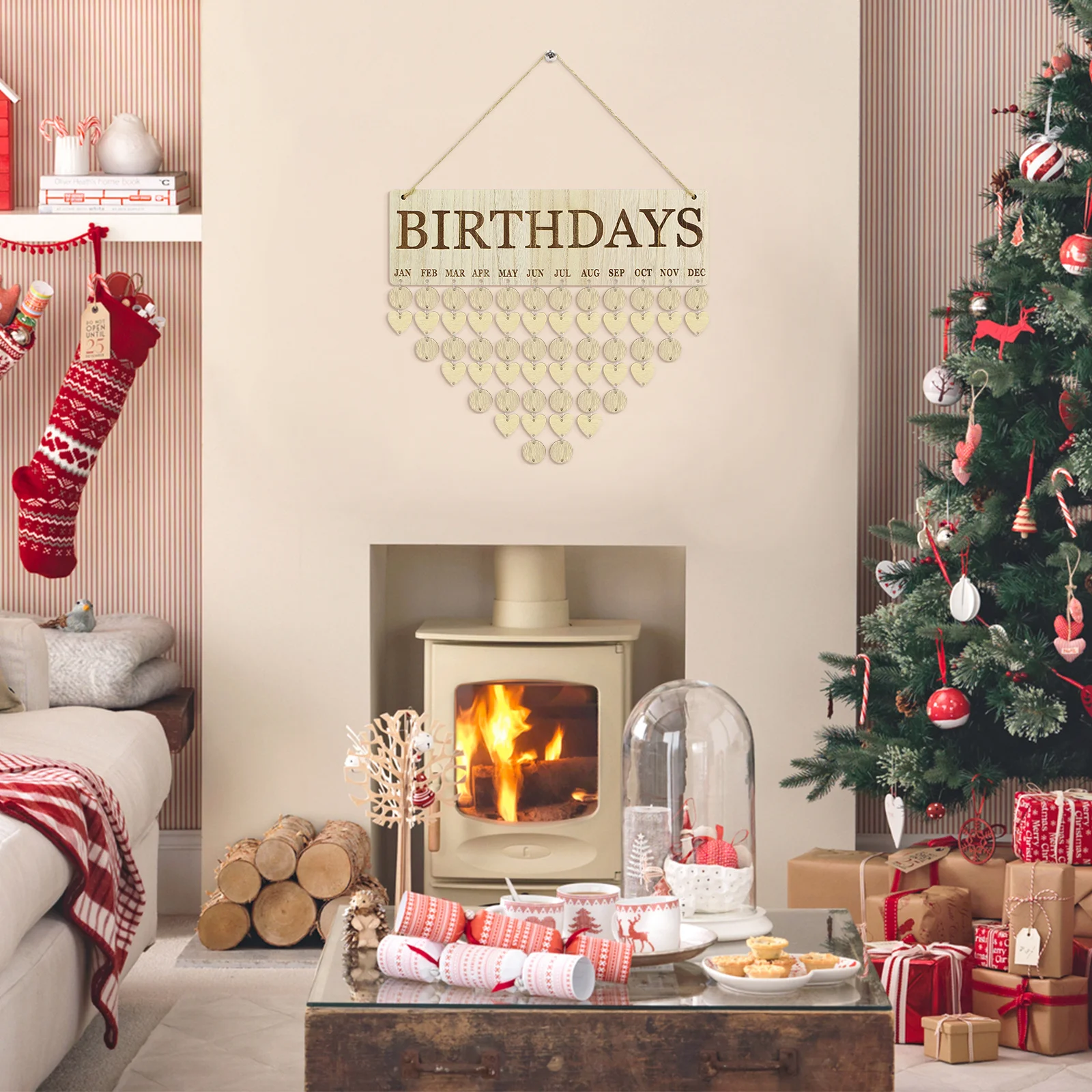 나무 블록 캘린더 나무결 생일 알림 가족 기념일 보드 벽걸이 장식 홈 페스티벌 선물