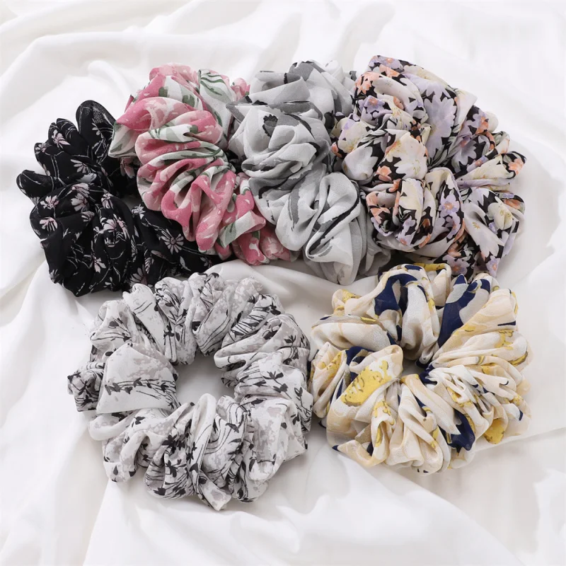 Yuzhen Malaysia Pearl Chiffon Printed Large Intestine Hair Ring Bandeau Hair Ring Bottoming Headdress Flower Scarf Accessories