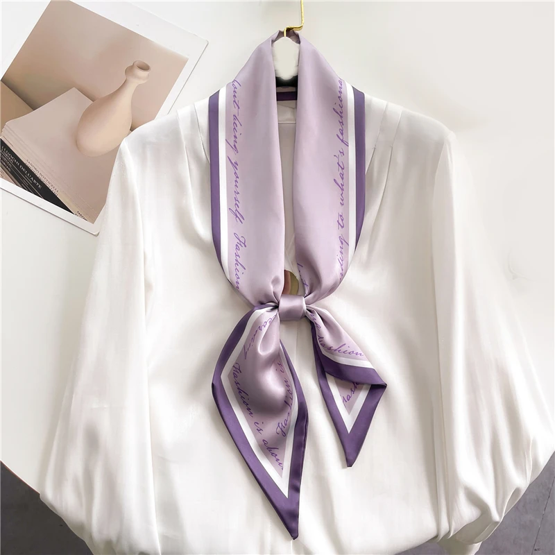 New Luxury Brand Scarf Women Long Lady Ribbon Silk Satin Skinny Hair Band Spring Summer Ties Headband Accessories