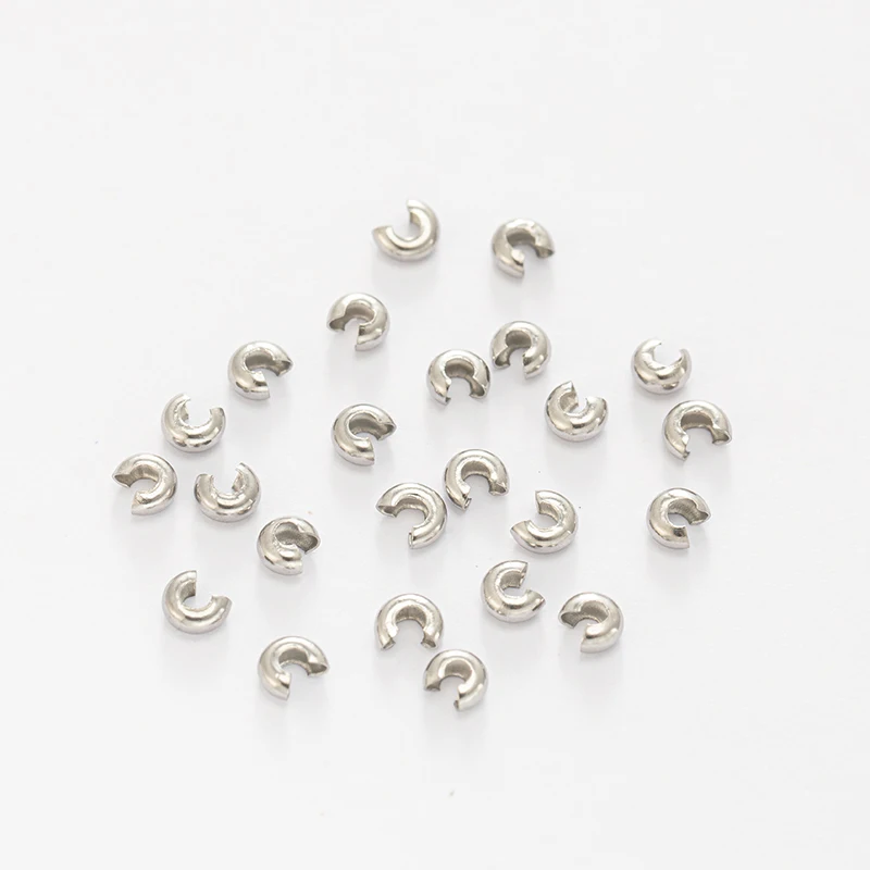 50 Stücke 3/4/5mm Gold Edelstahl Offene Halb Crimp Abdeckungen Squeeze Cap Stopper Quetschperlen DIY Schmuck Machen Liefert Material – Detail 4