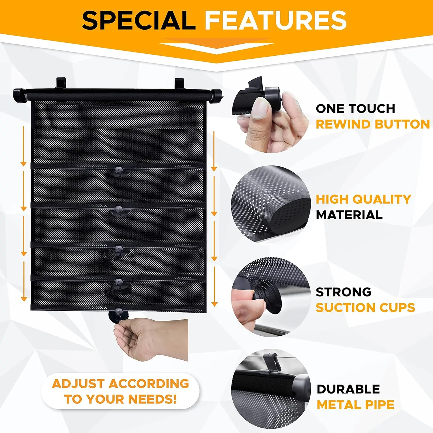 2Pcs 개폐식 차량 측면 유리 차양 롤업 차양 천공 흡입 컵 차양 자동차 용품