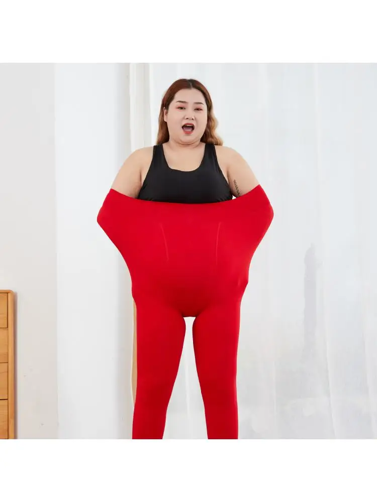 2024 60-100kg High Quality Plus Size Women Red Leggings Wedding Spring Autumn Winter Plush Thickened Pantyhose Style Benmingnian