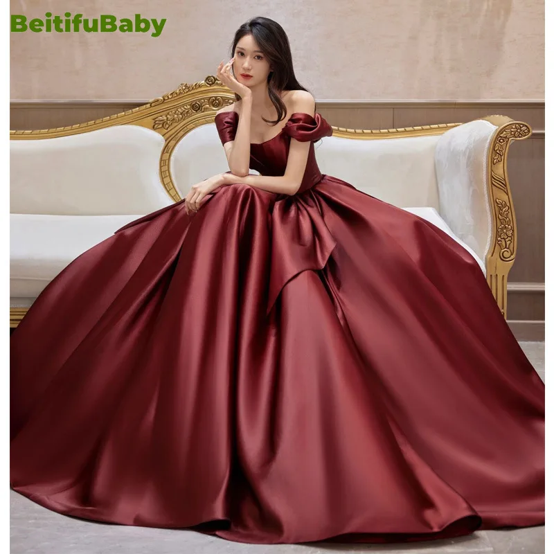 

BeitifuBaby Evening Party Dresses for Women Sleeveless Off The Shoulder Ball Gown Dubai Elegant Banquet Prom Dresses Vestidos