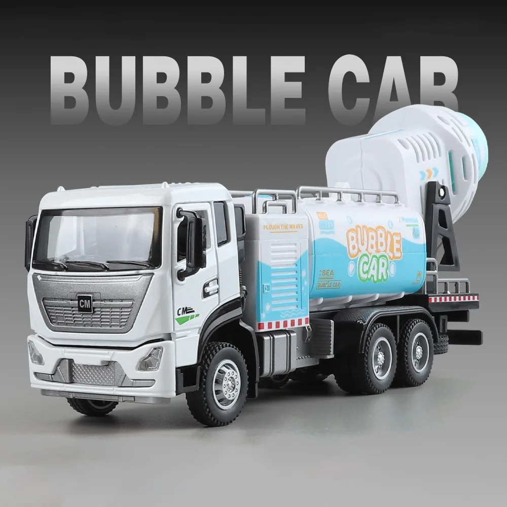 1/24 Bubble Car Model Toy Alloy Diecast Rubber Tire Urban Engineering Vehicle Models Sound Light Pull Back Collection Gifts Boys